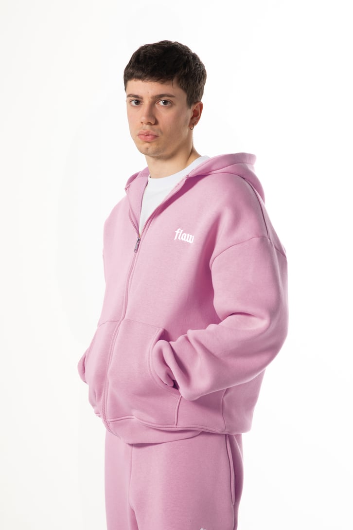 Flaw Nakışlı Pembe Zip Hoodie