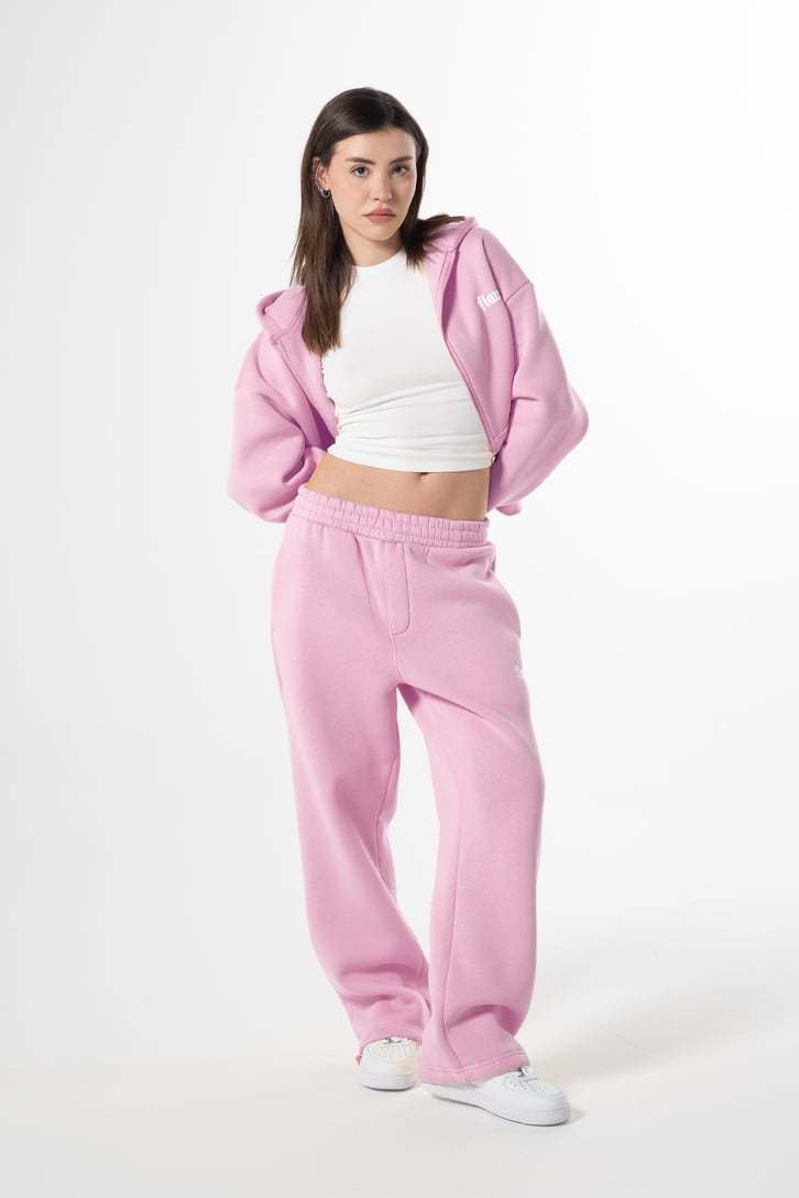 Flaw Nakışlı Pembe Zip Hoodie