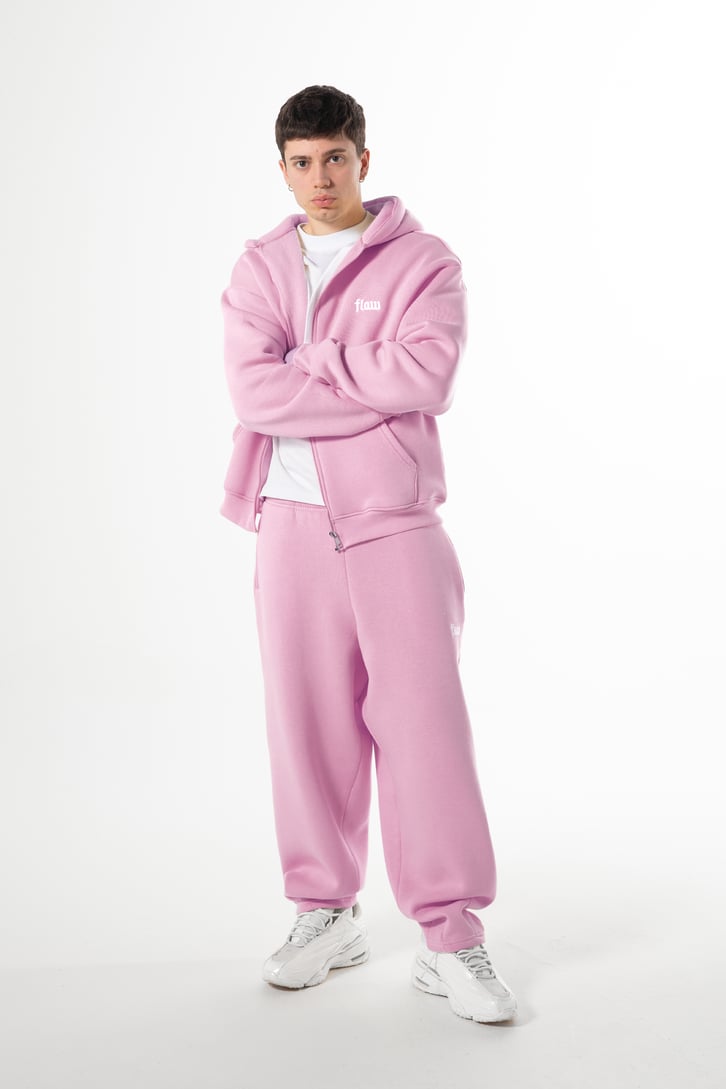 Flaw Nakışlı Pembe Zip Hoodie