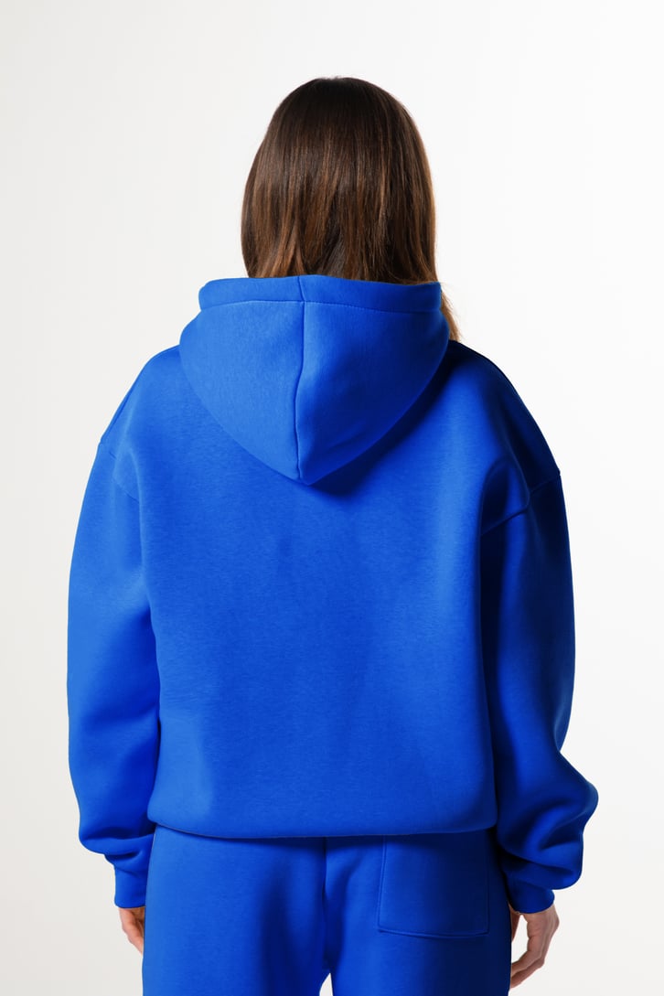 Flaw Nakışlı Saks Mavi Zip Hoodie