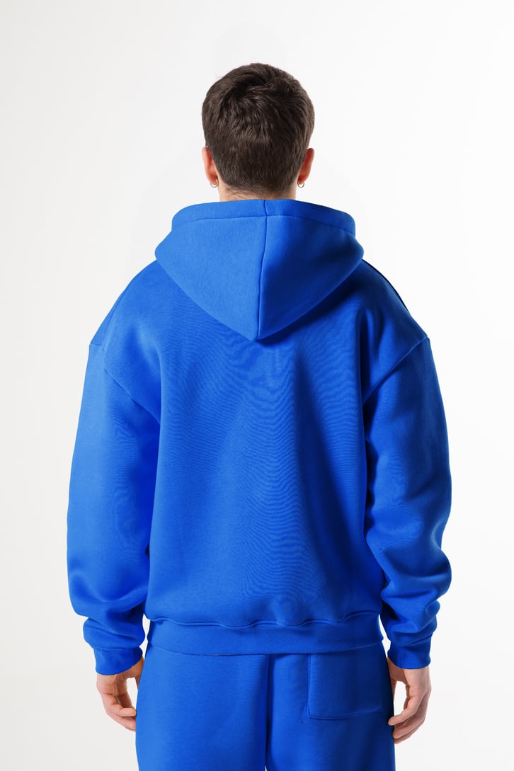 Flaw Nakışlı Saks Mavi Zip Hoodie