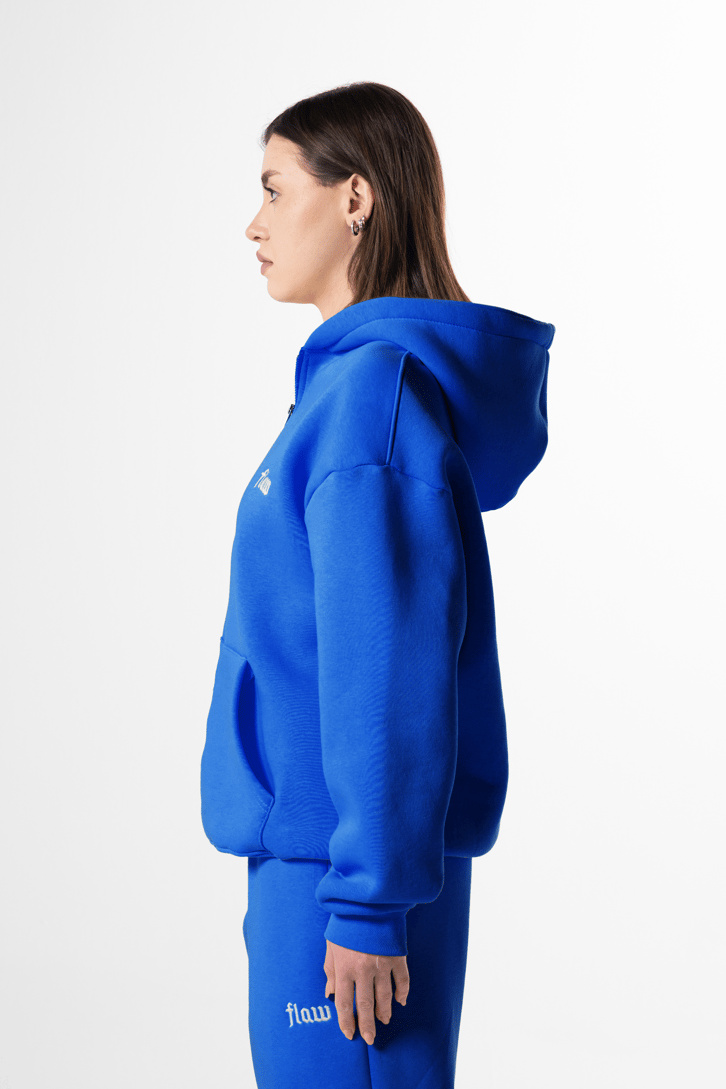Flaw Nakışlı Saks Mavi Zip Hoodie