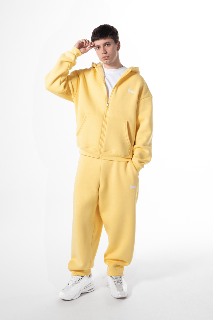 Flaw Nakışlı Sarı Zip Hoodie