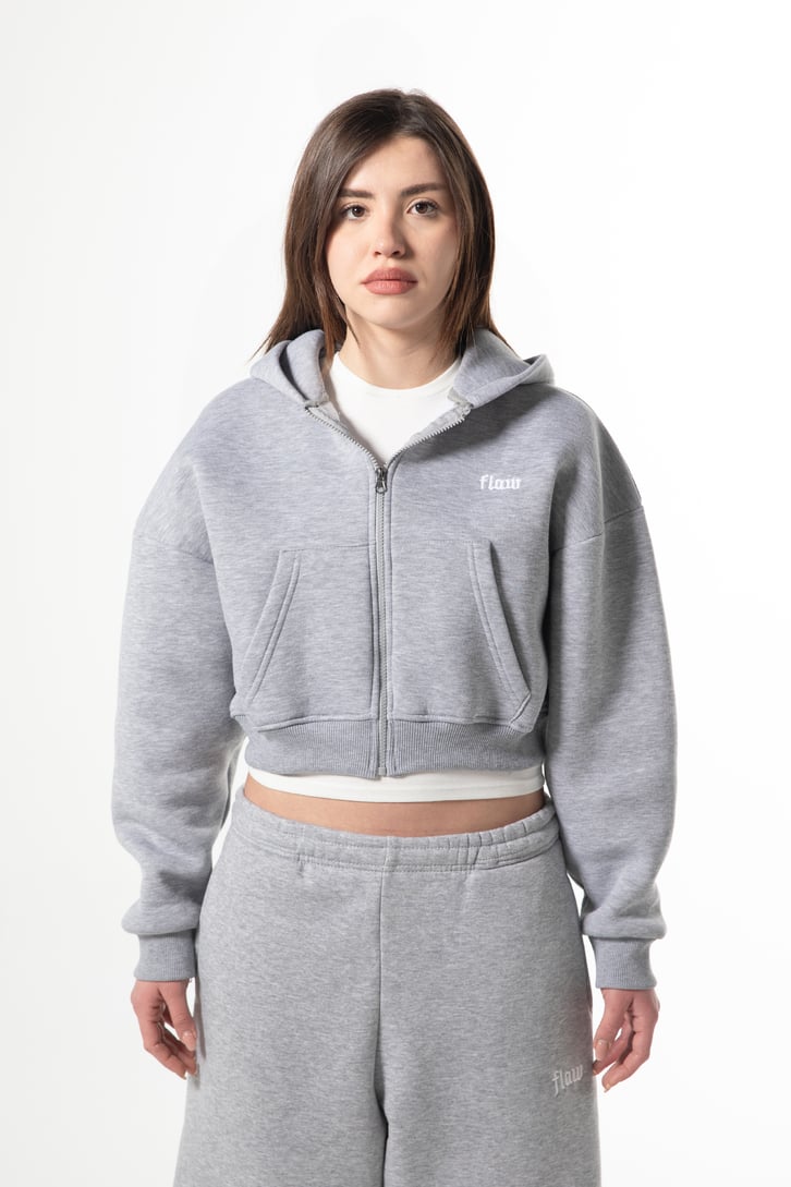 Flaw Nakışlı Zip Crop