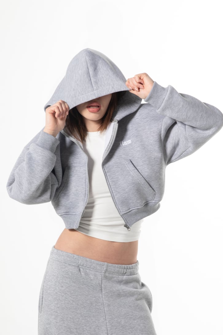Flaw Nakışlı Zip Crop