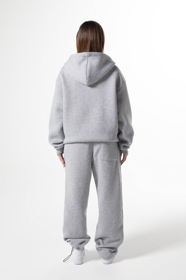 Flaw Nakışlı Zip Hoodie Gri Melanj