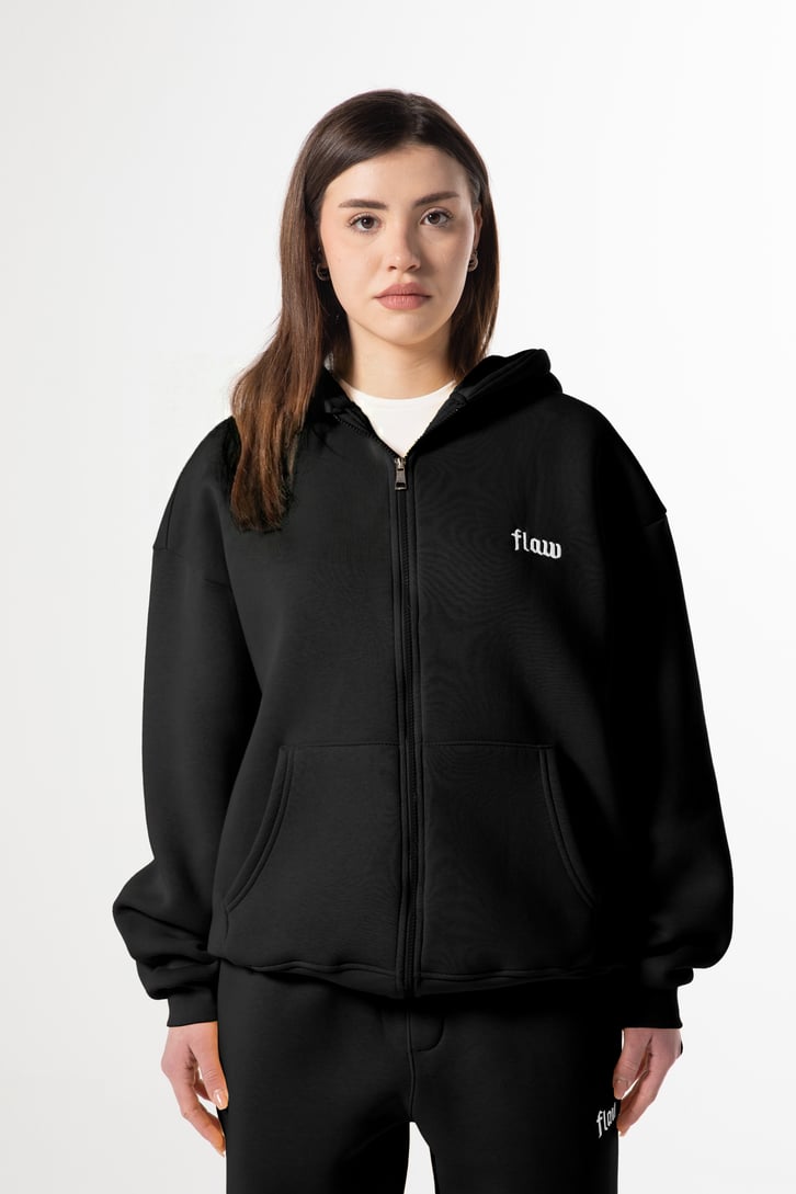 Flaw Nakışlı Zip Hoodie Siyah