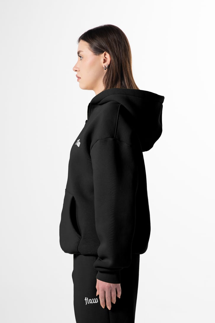 Flaw Nakışlı Zip Hoodie Siyah