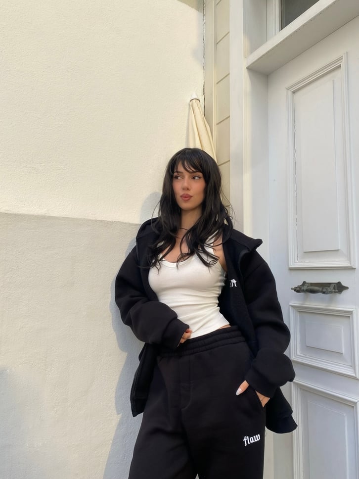 Flaw Nakışlı Zip Hoodie Siyah