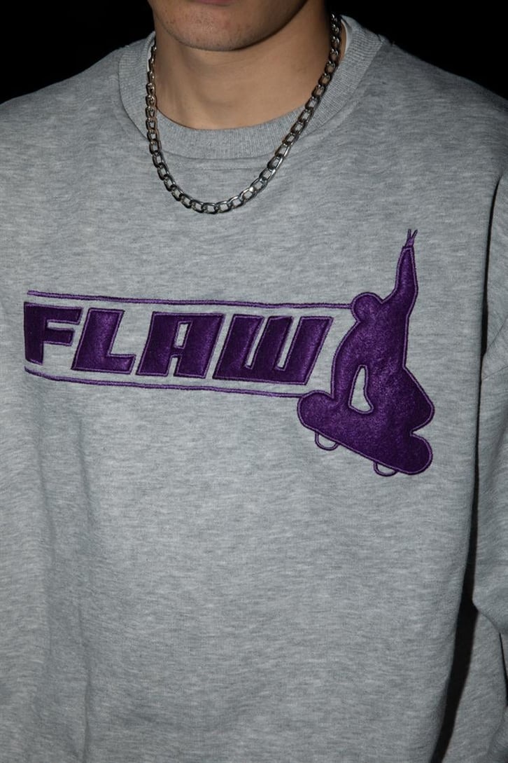 Flaw Skateboard Nakışlı Gri Oversize Sweatshirt