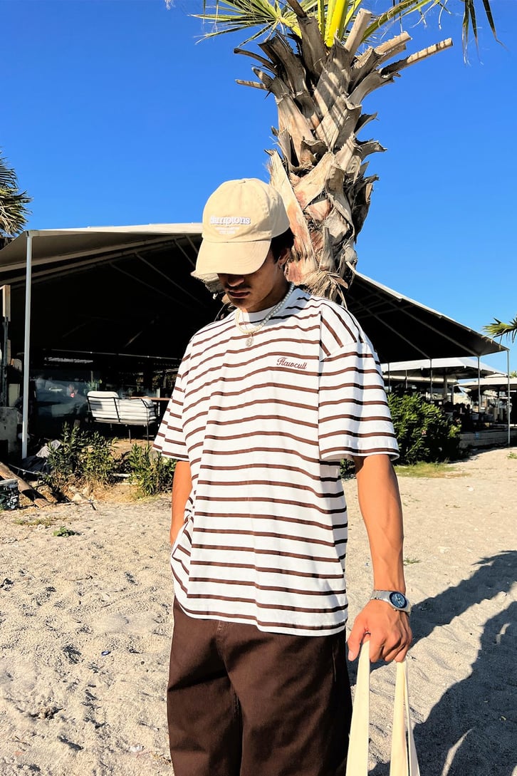 FlawCult Nakışlı Çizgili Oversize Tişört