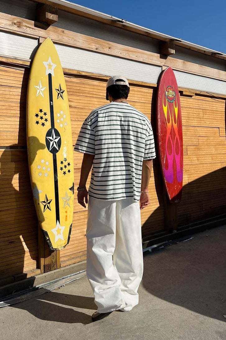 FlawCult Nakışlı Çizgili Oversize Tişört