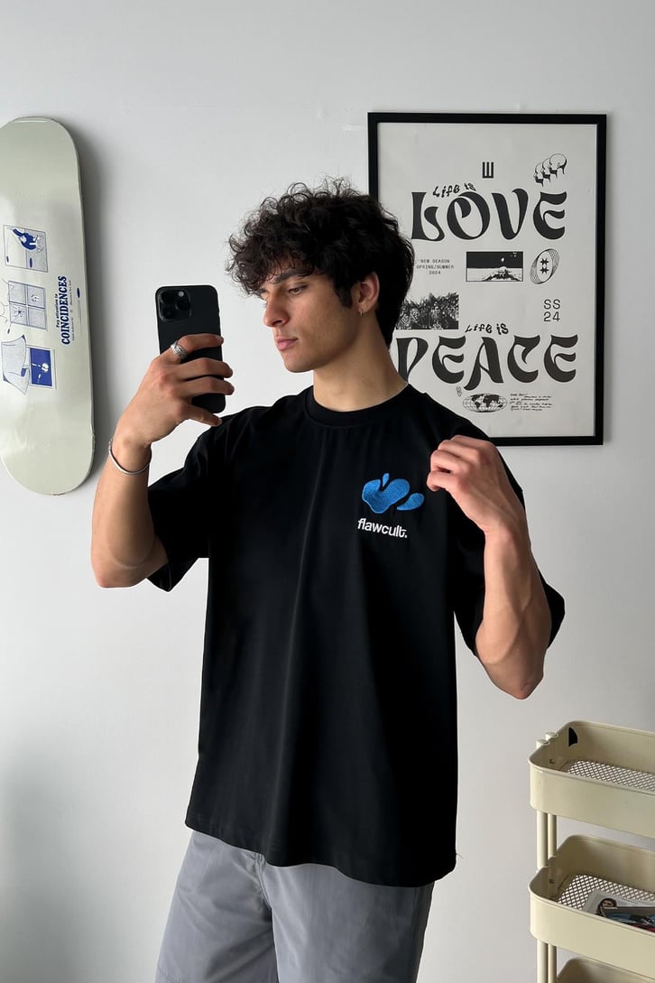 Flaw'er Nakışlı Oversize Tişört
