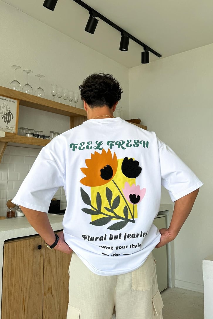 Flowers  Nakışlı Oversize Tişört