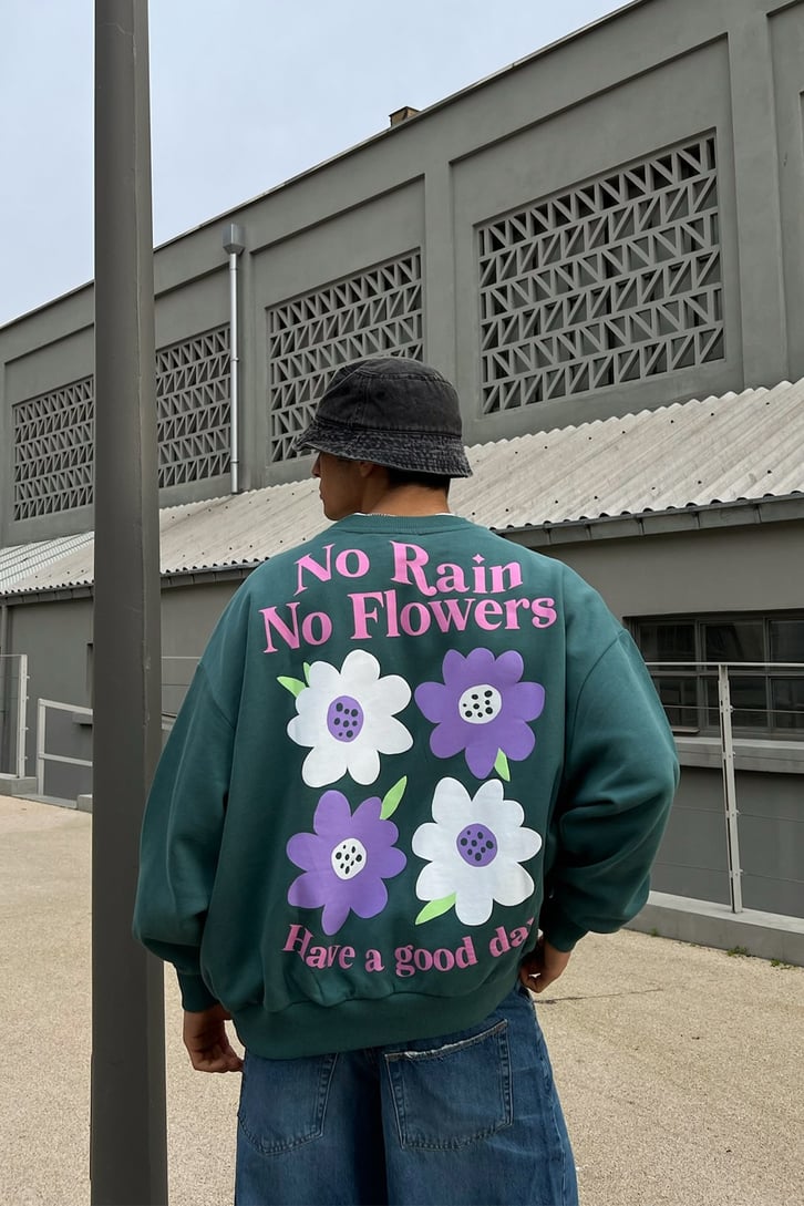 Flowers Sırt Bakılı Yeşil Sweatshirt