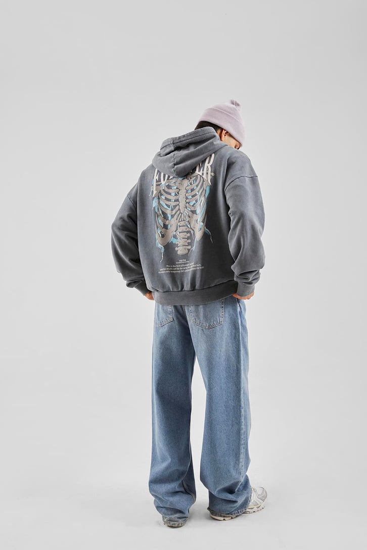 Forever Baskılı Füme Oversize Hoodie