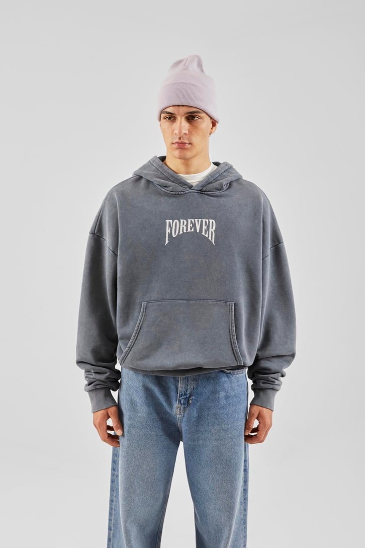 Forever Baskılı Füme Oversize Hoodie