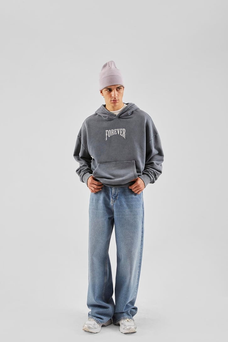 Forever Baskılı Füme Oversize Hoodie