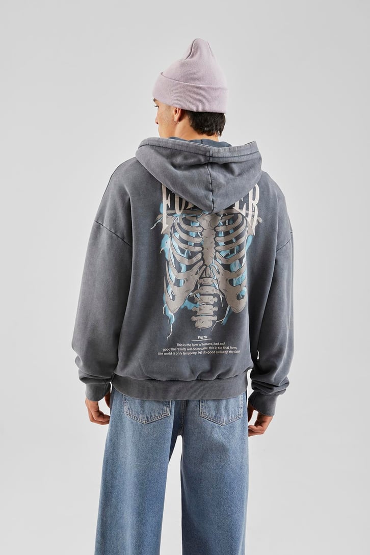 Forever Baskılı Füme Oversize Hoodie