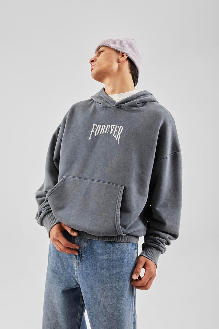 Forever Baskılı Füme Oversize Hoodie
