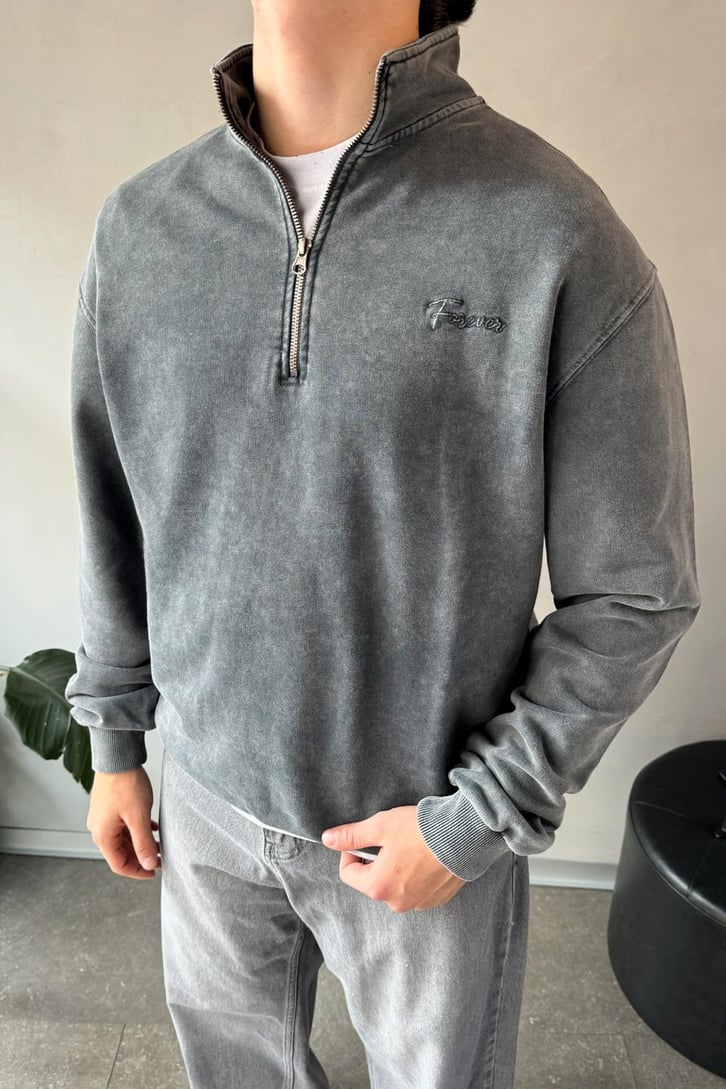 Forever Nakışlı  Half Zip Sweatshirt