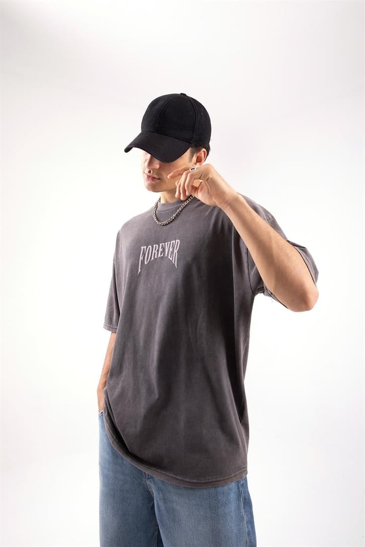 Forever Rib Baskılı Acid Wash Tshirt