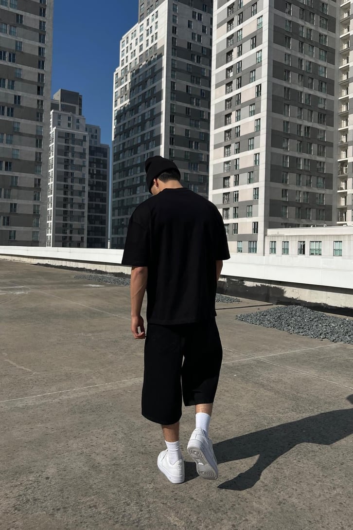 Freedom Nakışlı Siyah Oversize Tişört