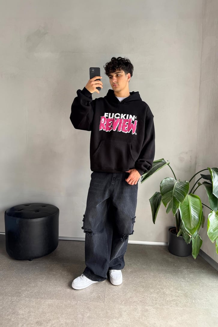 Fuckin Rw Baskılı Oversize Hoodie