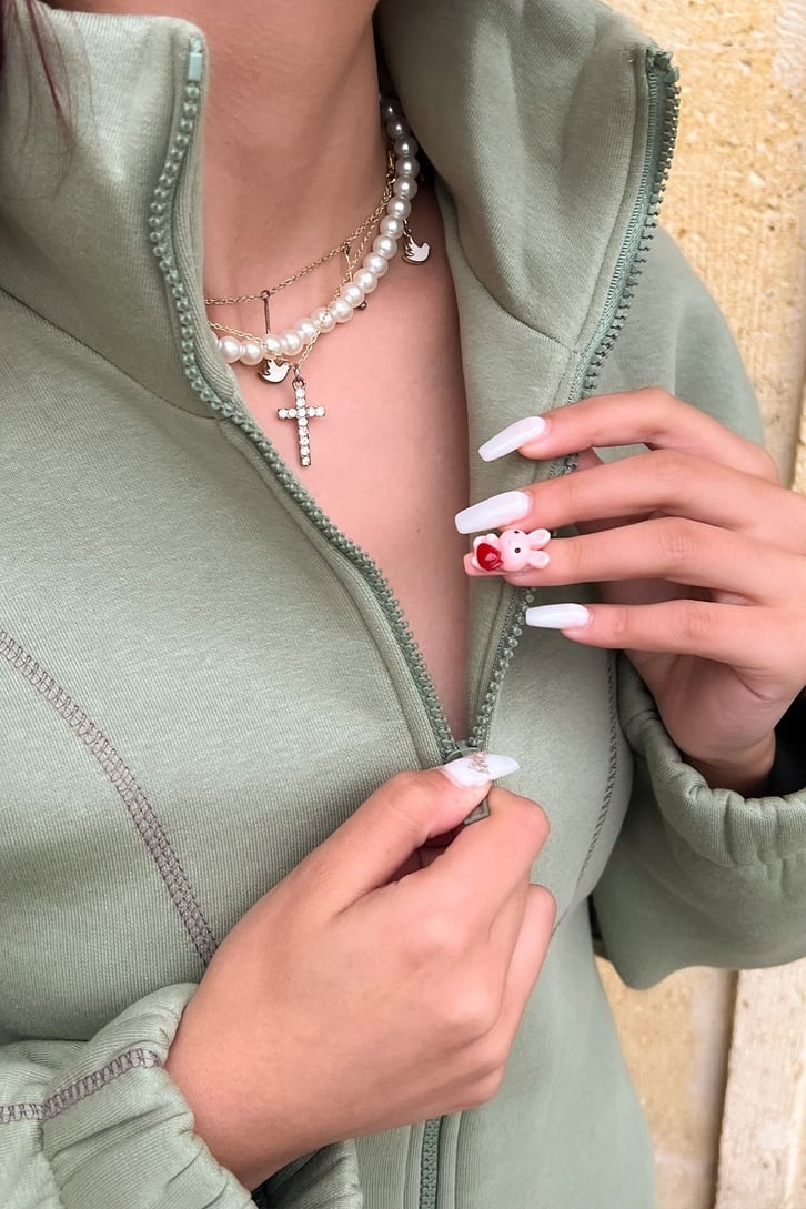 Full Zip Yeşil Sweat Mini Elbise