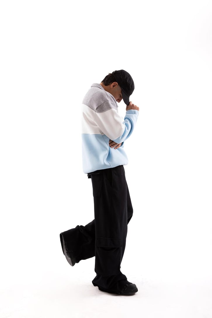 Future Baskılı Yarım Fermuarlı Bebek Mavisi Oversize Sweatshirt