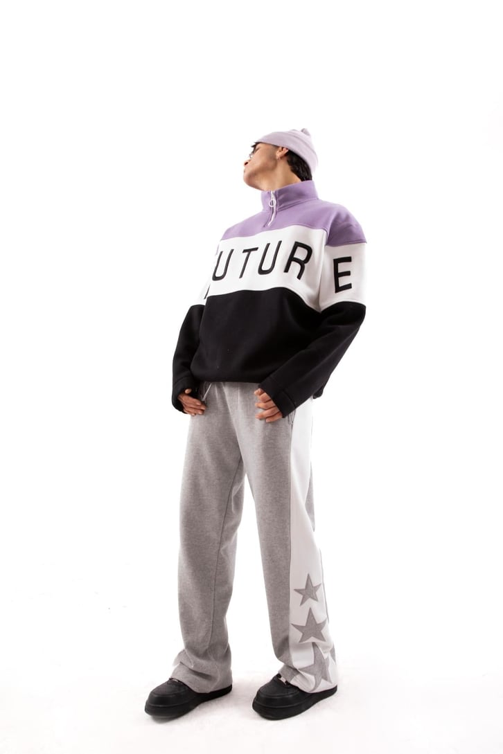 Future Baskılı Yarım Fermuarlı Siyah Oversize Sweatshirt
