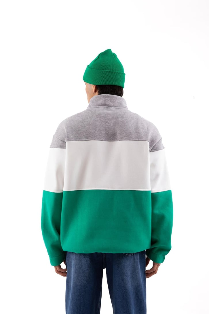 Future Baskılı Yarım Fermuarlı Yeşil Oversize Sweatshirt
