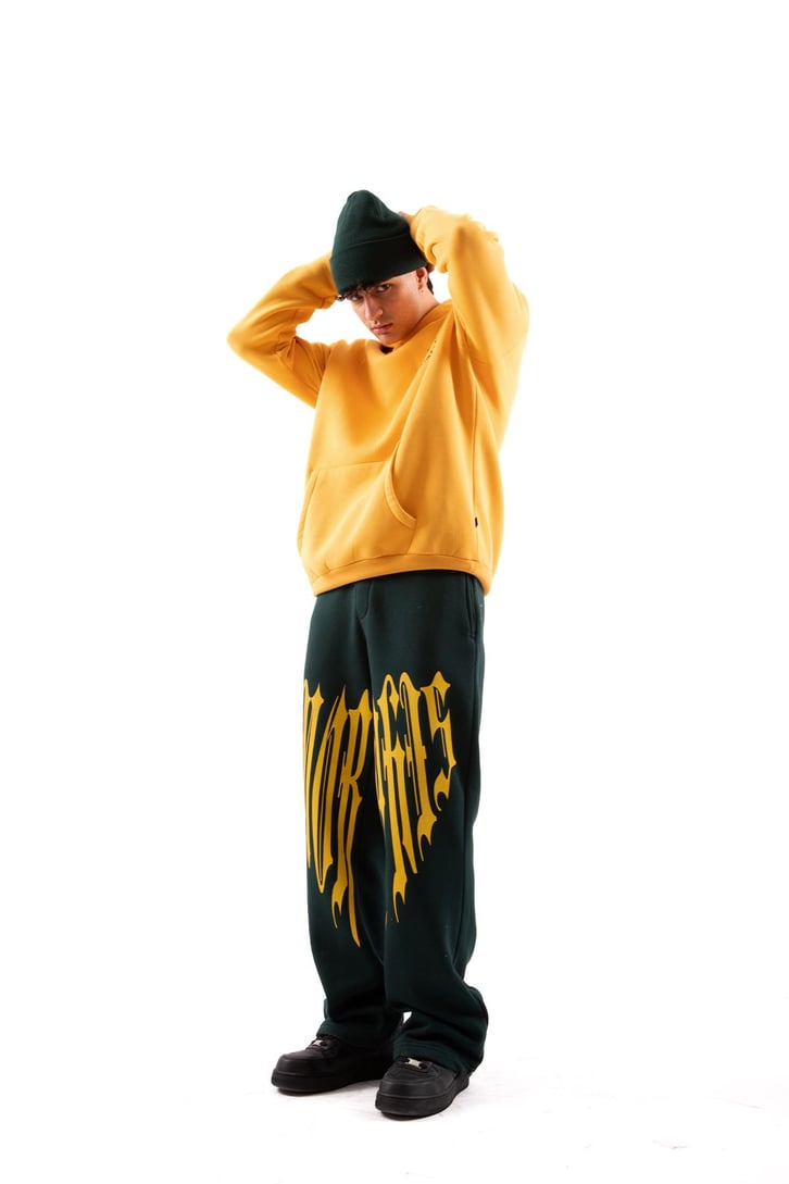 Future Reality Baskılı Hardal Oversize Hoodie
