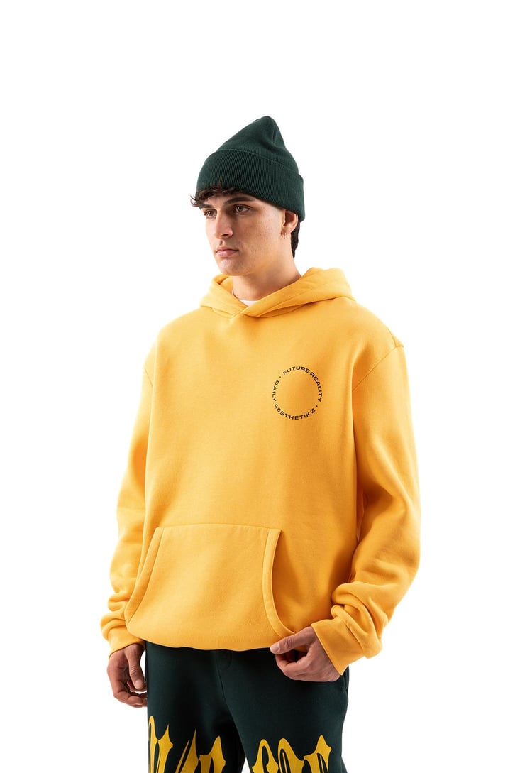 Future Reality Baskılı Hardal Oversize Hoodie
