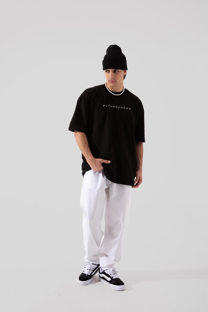 Futurehead Nakışlı Siyah Oversize Tişört