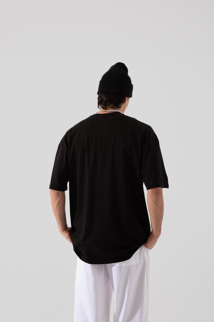 Futurehead Nakışlı Siyah Oversize Tişört