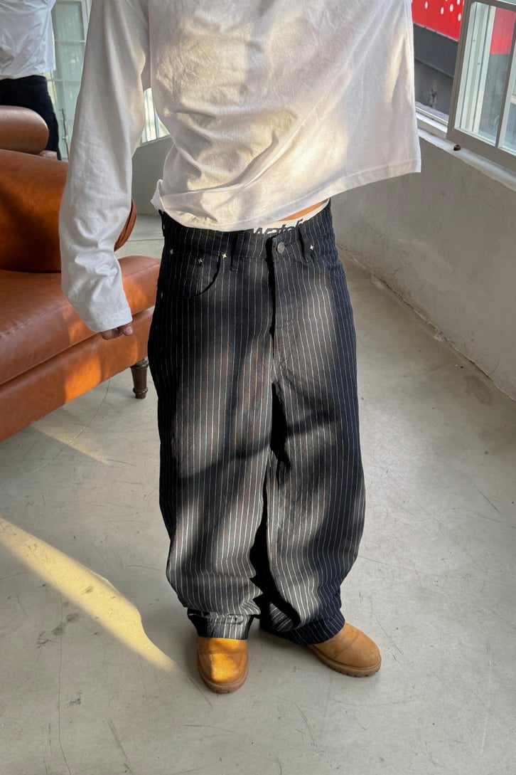 FW Raw Pinstripe Baggy Jean