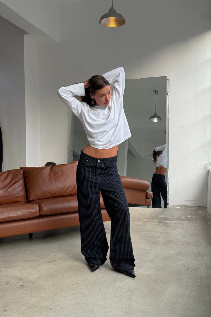 FW Raw Pinstripe Baggy Jean