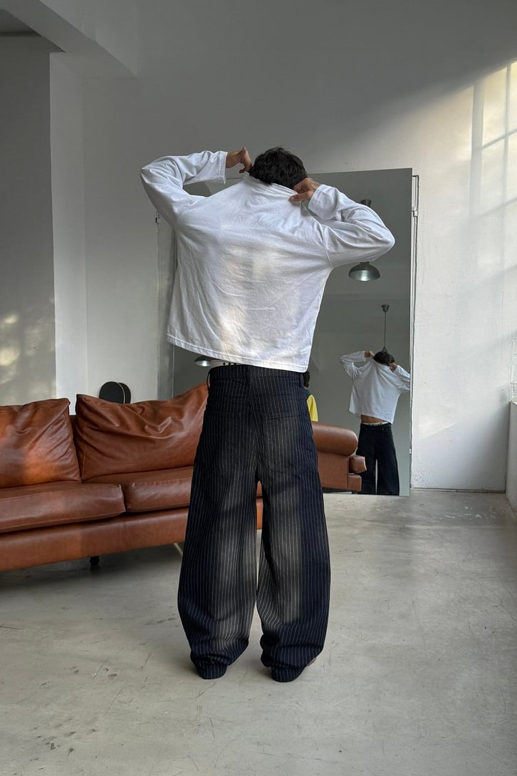 FW Raw Pinstripe Baggy Jean