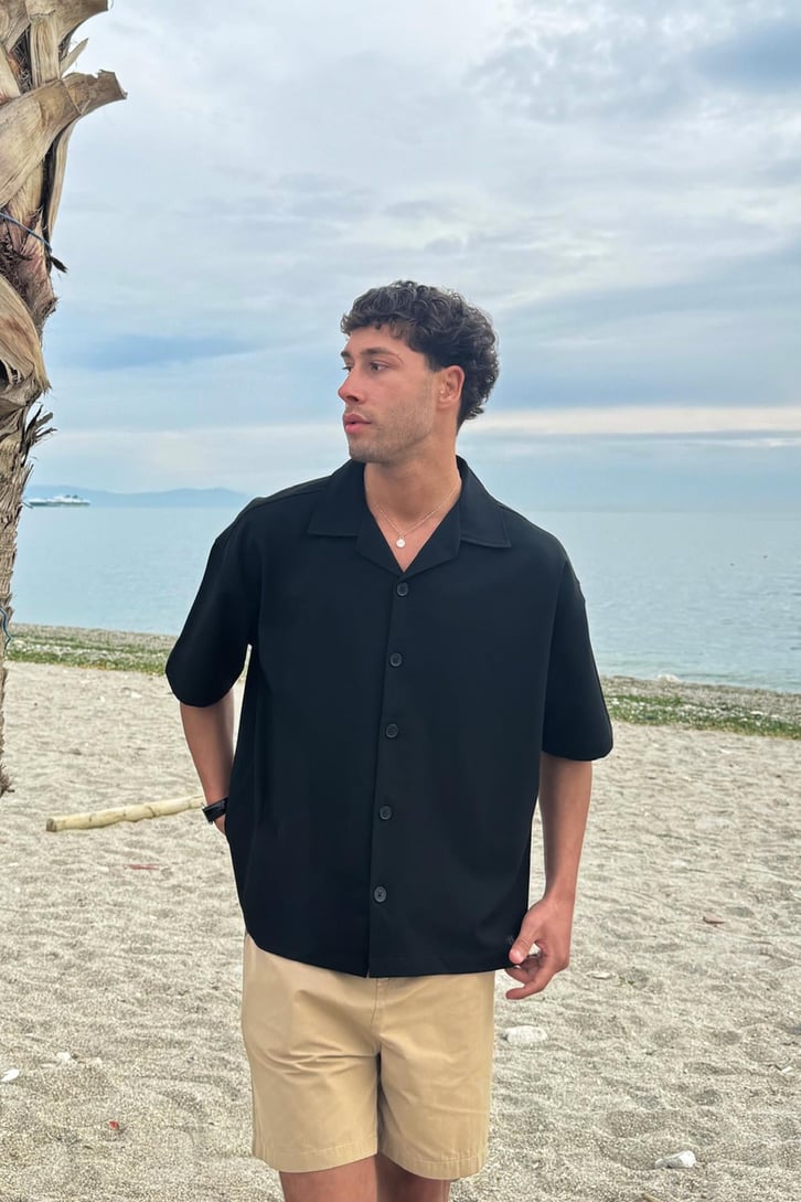 Gabardin Kumaş Oversize Kısa Kol Gömlek