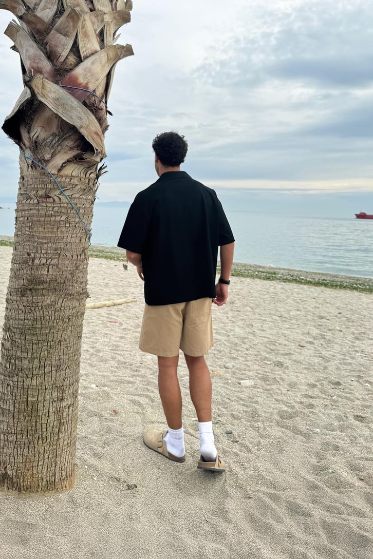 Gabardin Kumaş Oversize Kısa Kol Gömlek