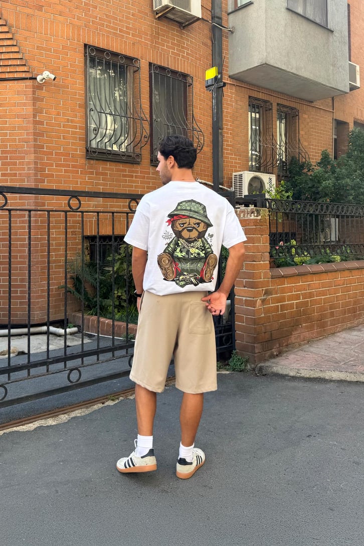 Gangsta Bear Sırt Baskılı Oversize Tshirt