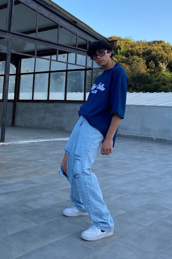 Gaping Yırtık Detaylı Buz Mavi Baggy Jean