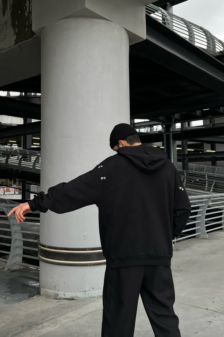Generation Heart Baskılı Siyah Oversize Hoodie