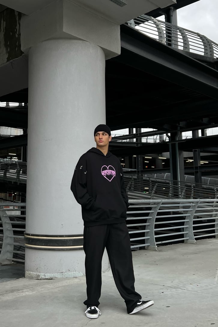 Generation Heart Baskılı Siyah Oversize Hoodie