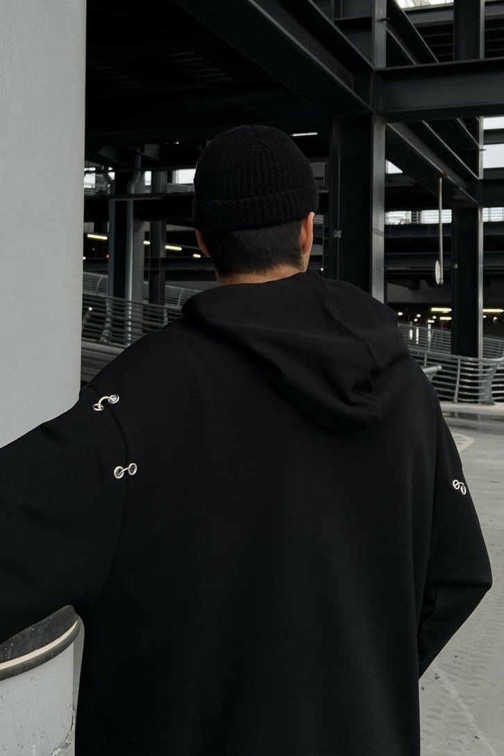 Generation Heart Baskılı Siyah Oversize Hoodie