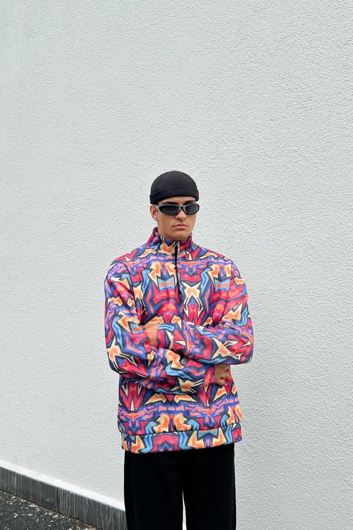 Geometric Pattern Colorful Hal-Zip Sweatshirt