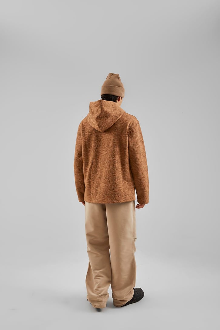 Geometrik Desenli Camel Oversize Hoodie
