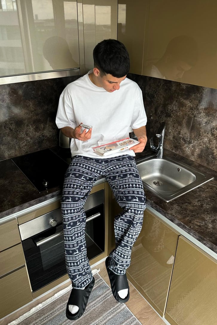 Geyik Desenli Lacivert Pijama Altı