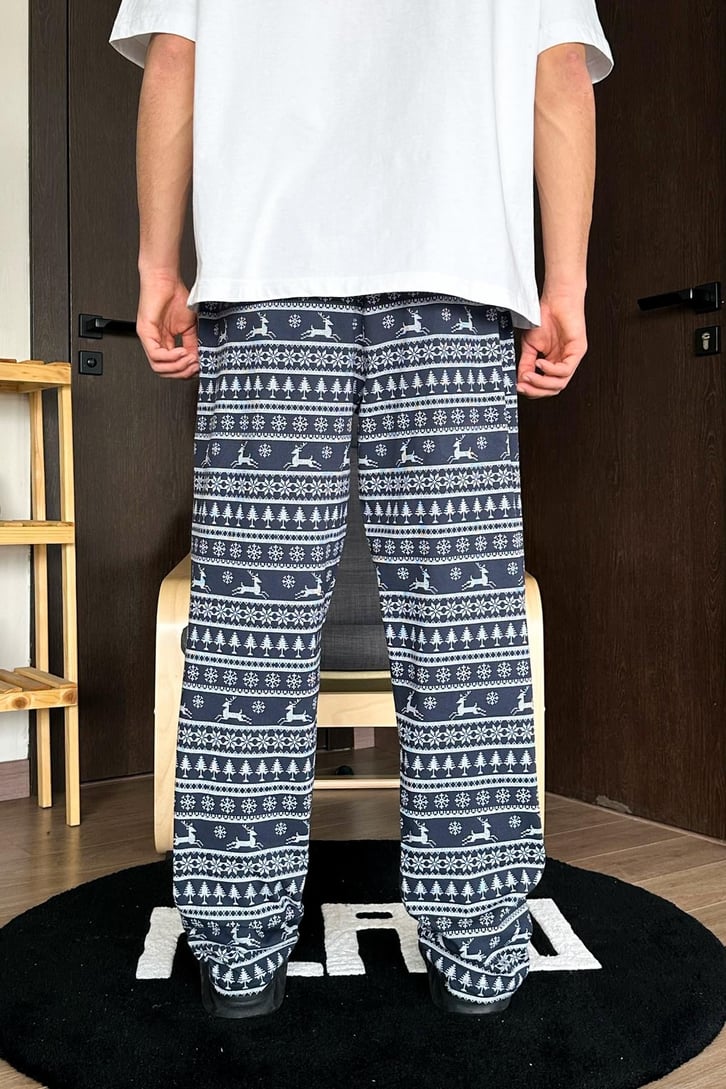 Geyik Desenli Lacivert Pijama Altı